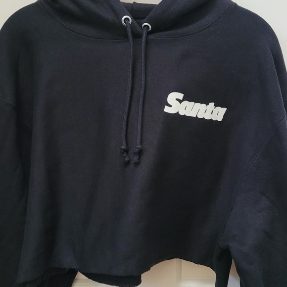 Champion Reverse Weave Black Cropped Hoodie w/the word "Santa" Embroider… - Picture 4 of 10